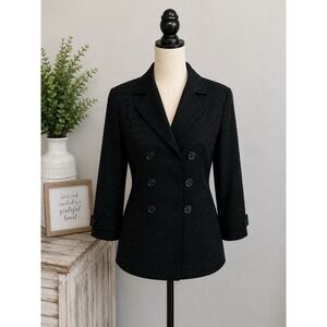 Elena Solano Black Textured Double Breasted Blazer Jacket Womens Large